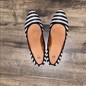 Black and white striped flats